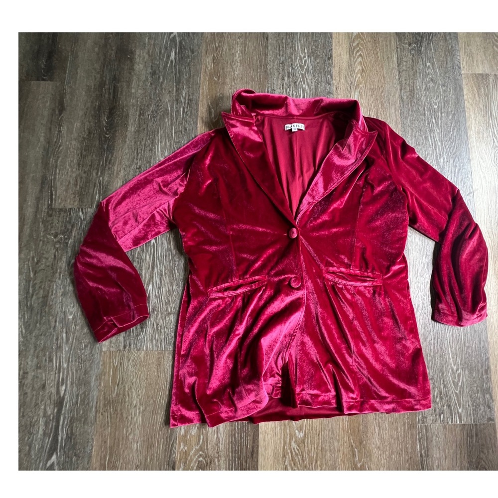 Blakeley Velvet Blazer Women 1X Magenta Pink Two Button Stretch Jacket